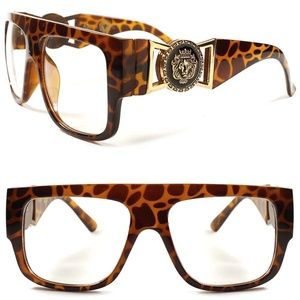 Hip Hop Party Clear Lens Eye Square Glasses Brown
